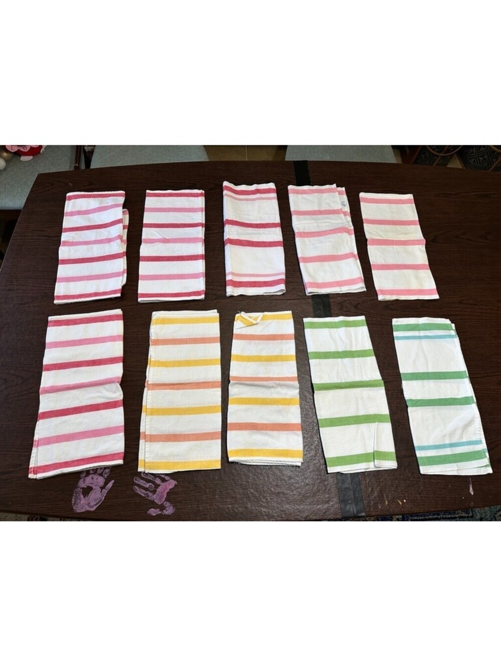 Set of 10 Vintage Cannon Striped Cotton Kitchen Towels Pink Orange Green USA
